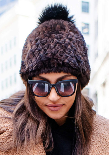 Whiskey Knitted Faux Fur Pom Hat