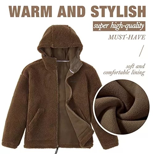 Women's Warm Fleece Sherpa Jackets Hooded Faux Shearling Coats Oversized Winter Teddy Coat Zipper Outwear