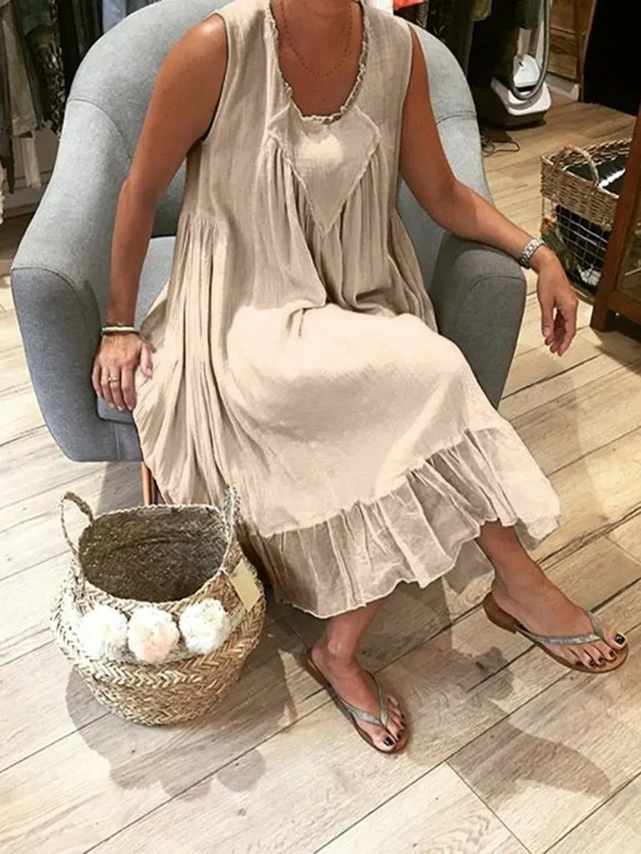 Lace Wrinkle Round Neck Short Sleeve Dress