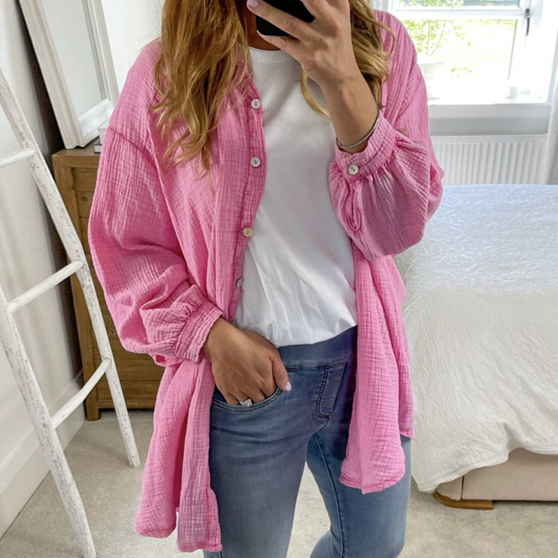 Solid color simple loose cotton linen shirt