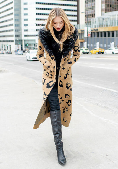 Leopard Fox Collar Duster Sweater
