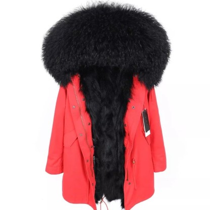 Women's Parka Winter Natural Mongolian Wool Collar Jacket Long Section