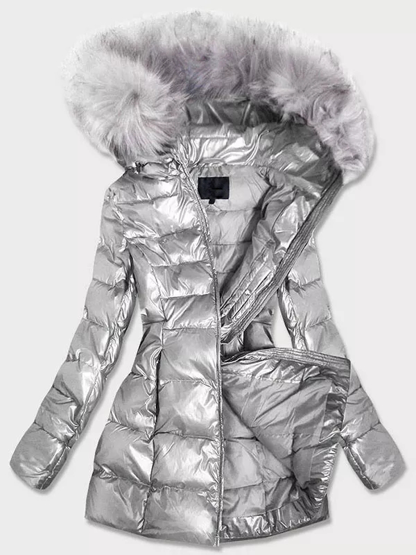 Ladies shiny winter jacket silver
