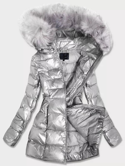 Ladies shiny winter jacket silver