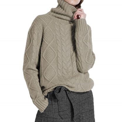 Women's Turtleneck Pullover Female Loose Long Sleeve Tops Winter Thick Knitted Jumper