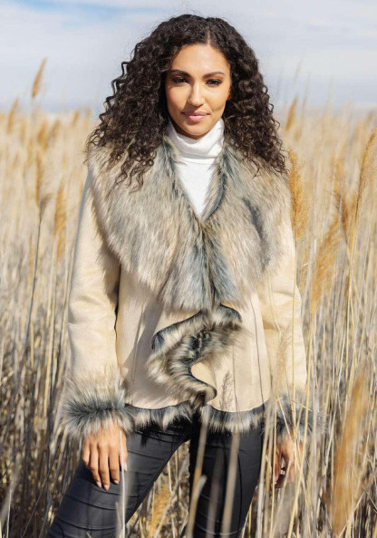 Taupe Faux Suede & Faux Fur Denali Cascade Jacket