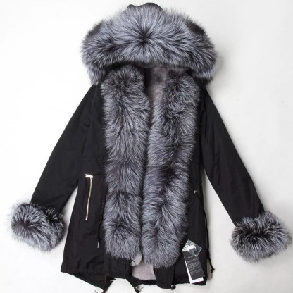 Women's Parka Fox Fur Coats Real Fur Winter Long Black Park Cotton Thi