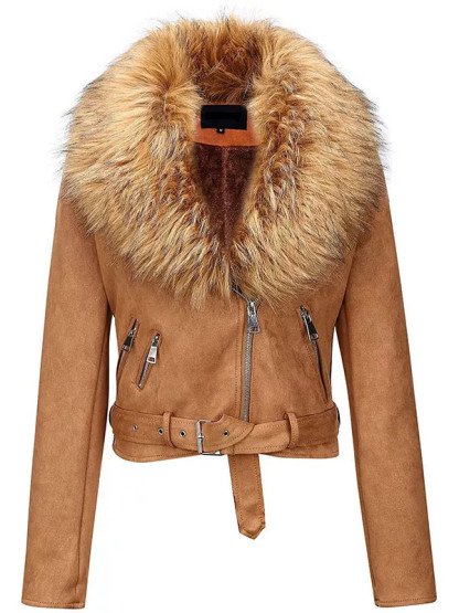 Ladies PU autumn and winter short leather jacket with detachable faux