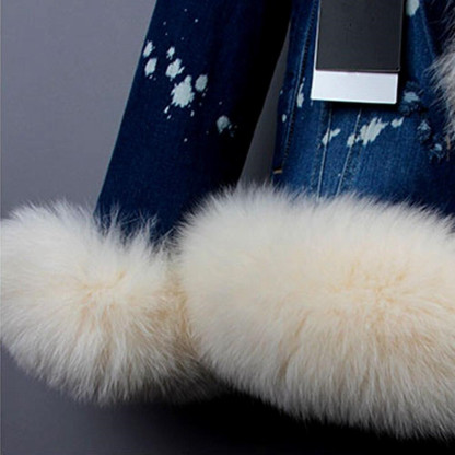 Women's Jacket Fox Fur Denim Short Pie Overcoming Winter Warm Thick Li