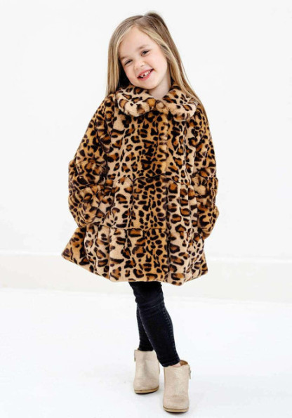 Kid's Leopard Faux Fur CeCe Swing Coat