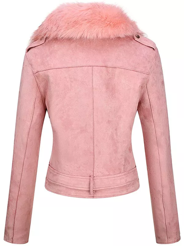 Ladies PU autumn and winter short leather jacket with detachable faux