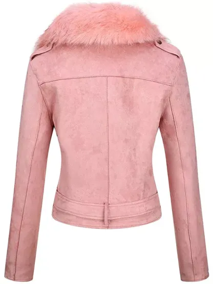 Ladies PU autumn and winter short leather jacket with detachable faux