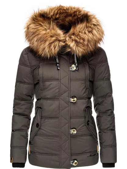 Ladies winter parka with detachable synthetic fur