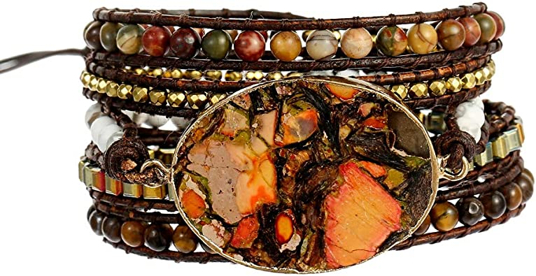 Boho Handmade Imperial Jasper Bracelets Natural Stone Crystal Hematite