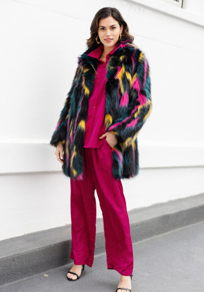 Neon Faux Fur Long Weekend Fox Coat