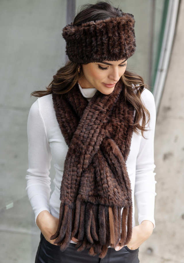 Whiskey Faux Fur Knitted Fringe Scarf