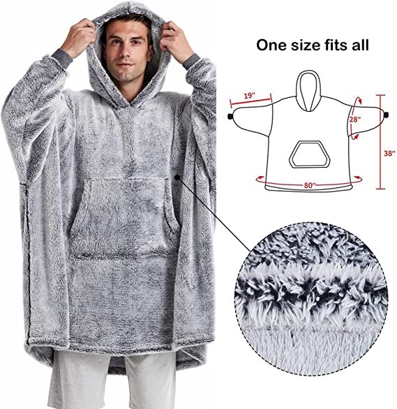 Oversized Wearable Blanket Hoodie Sweatshirt, Comfortable Sherpa Lounging Pullover for Adults Women Men