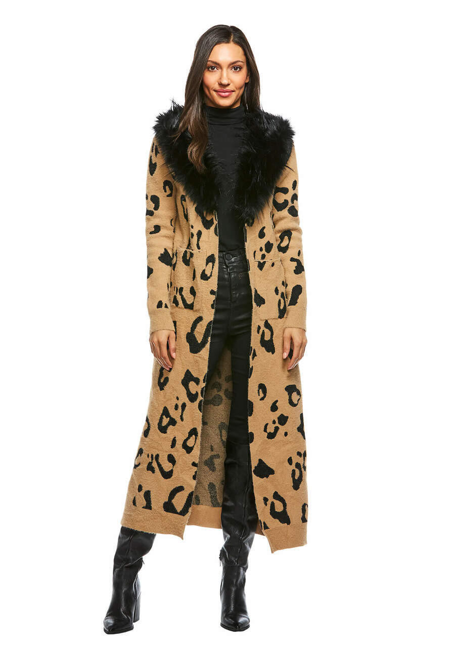 Leopard Fox Collar Duster Sweater