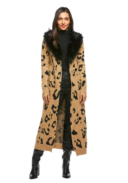 Leopard Fox Collar Duster Sweater