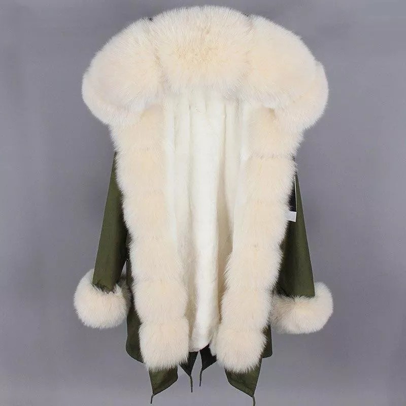 Women's Parka Fox Fur Coats Real Fur Winter Long Black Park Cotton Thi