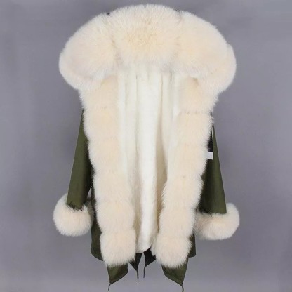 Women's Parka Fox Fur Coats Real Fur Winter Long Black Park Cotton Thi