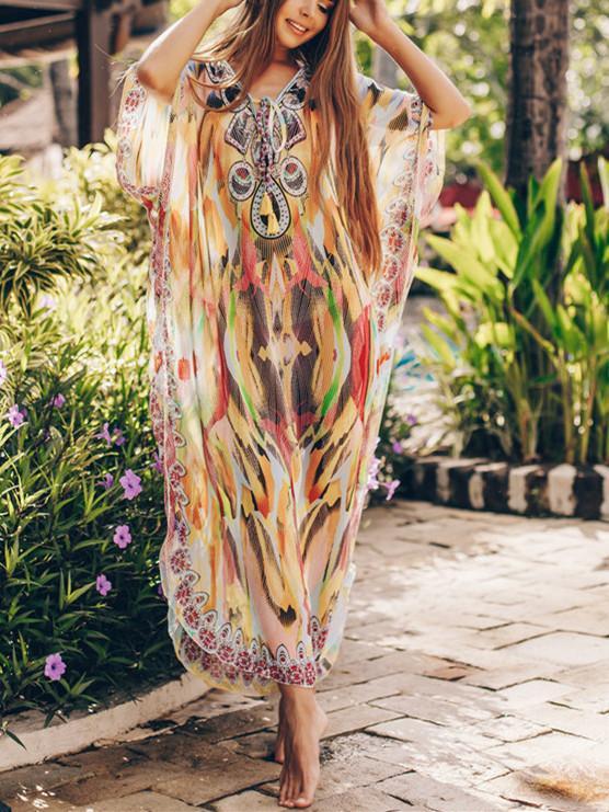 Chiffon Printed Snake Pattern Beach Sun Proof Shirt Holiday Long Dress Beach Swimsuit Cover Up-TEMN