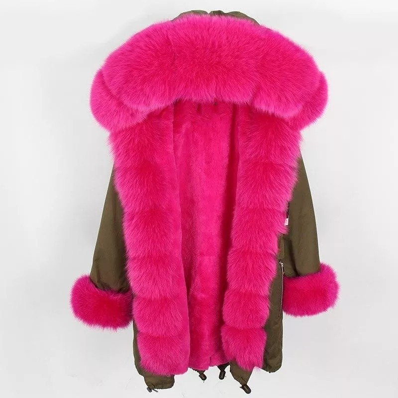Women's Parka Fox Fur Coats Real Fur Winter Long Black Park Cotton Thi