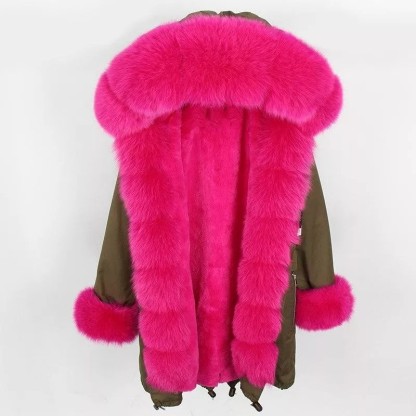 Women's Parka Fox Fur Coats Real Fur Winter Long Black Park Cotton Thi