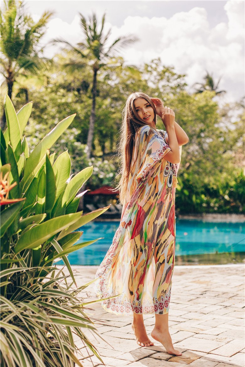 Chiffon Printed Snake Pattern Beach Sun Proof Shirt Holiday Long Dress Beach Swimsuit Cover Up-TEMN