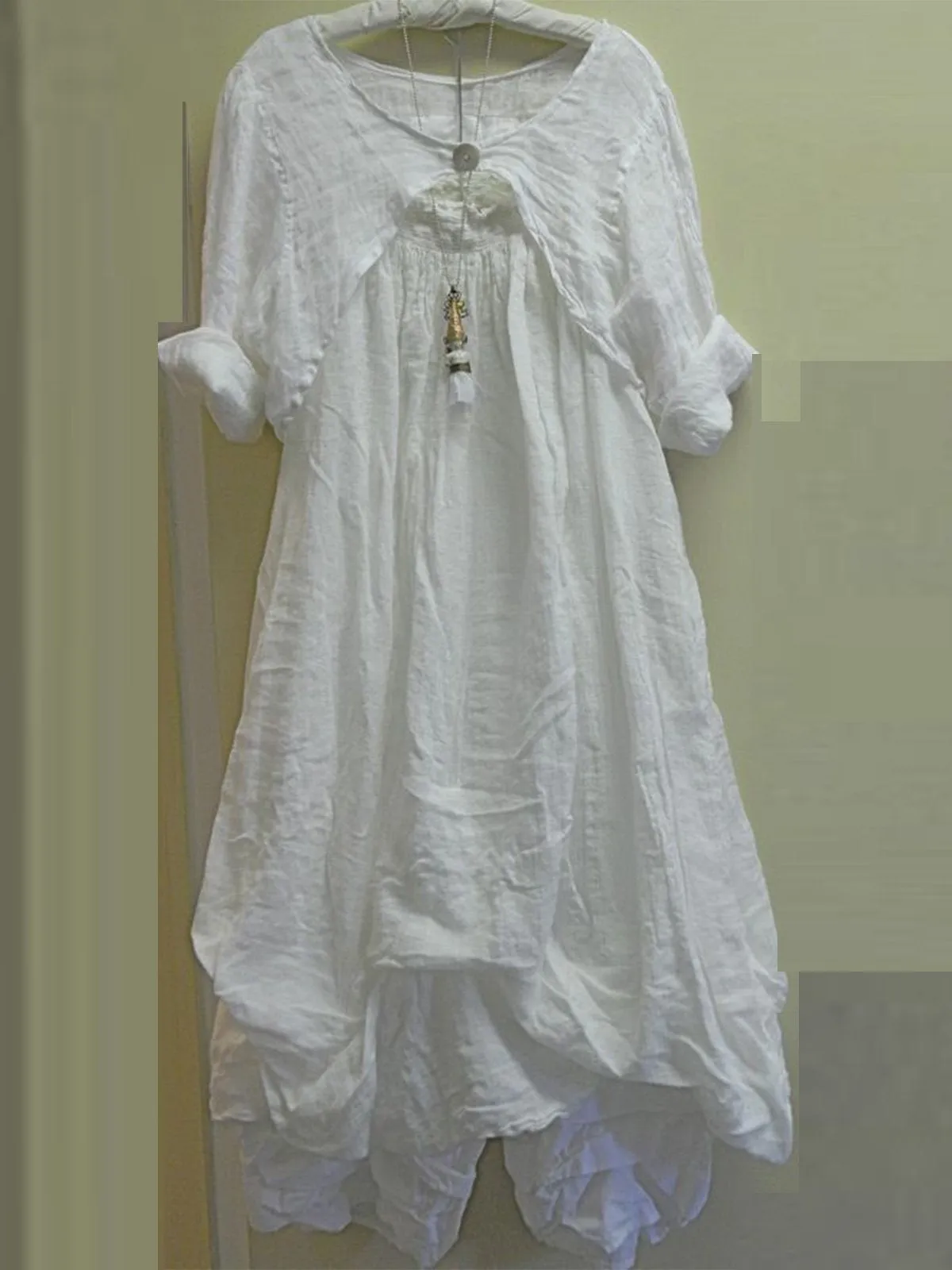 Lace Wrinkle Round Neck Short Sleeve Dress