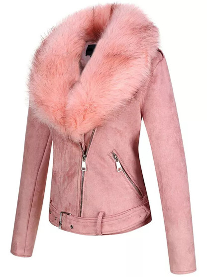 Ladies PU autumn and winter short leather jacket with detachable faux