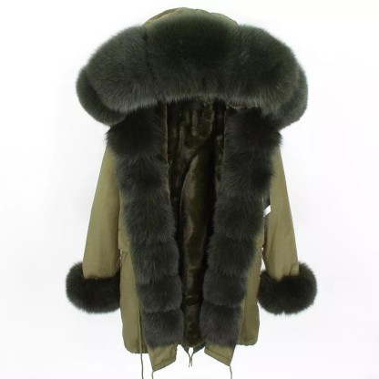 Women's Parka Fox Fur Coats Real Fur Winter Long Black Park Cotton Thi