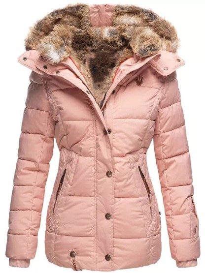 Women's hooded warm winter jacket, faux fur lining jacket