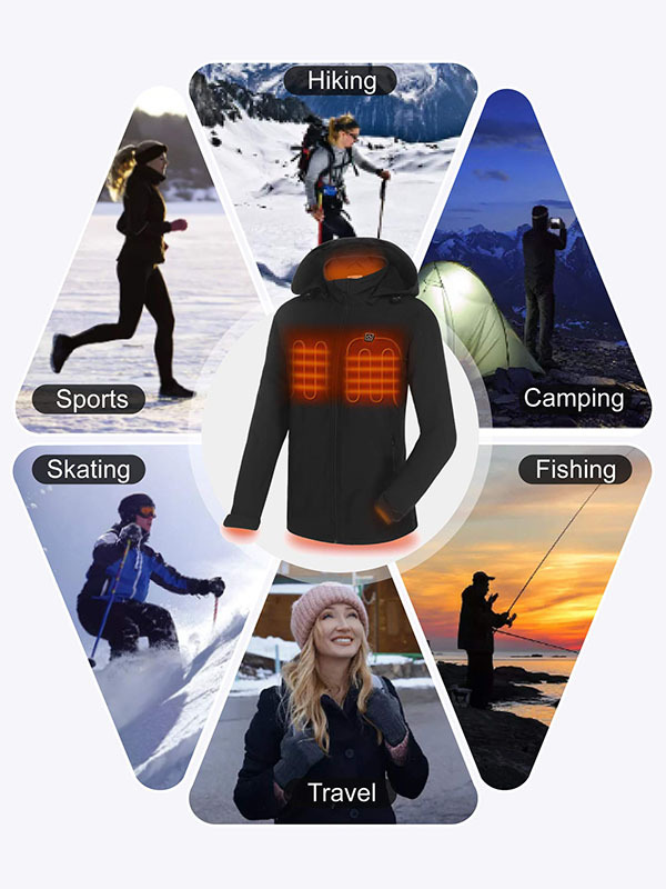 Women's heated jacket, winter windproof jacket, warm jacket with batte