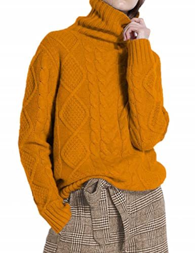 Women's Turtleneck Pullover Female Loose Long Sleeve Tops Winter Thick Knitted Jumper