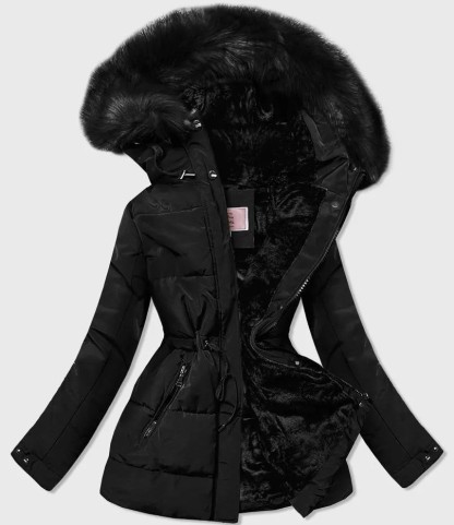 Black women's black fur winter parka coat