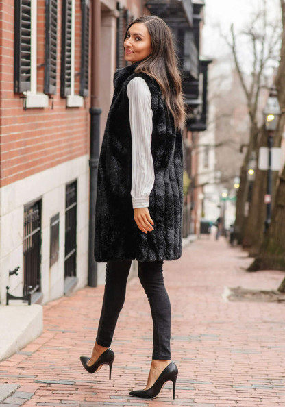 Black MInk Faux Fur Stroller Vest