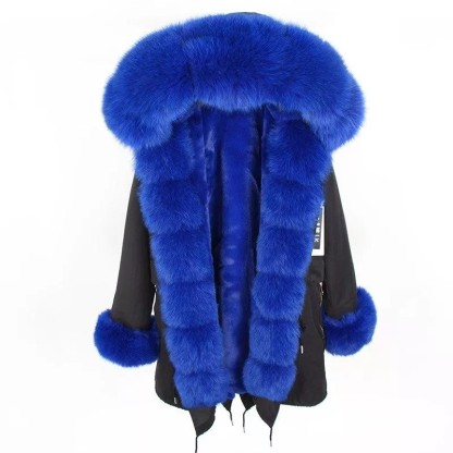 Women's Parka Fox Fur Coats Real Fur Winter Long Black Park Cotton Thi