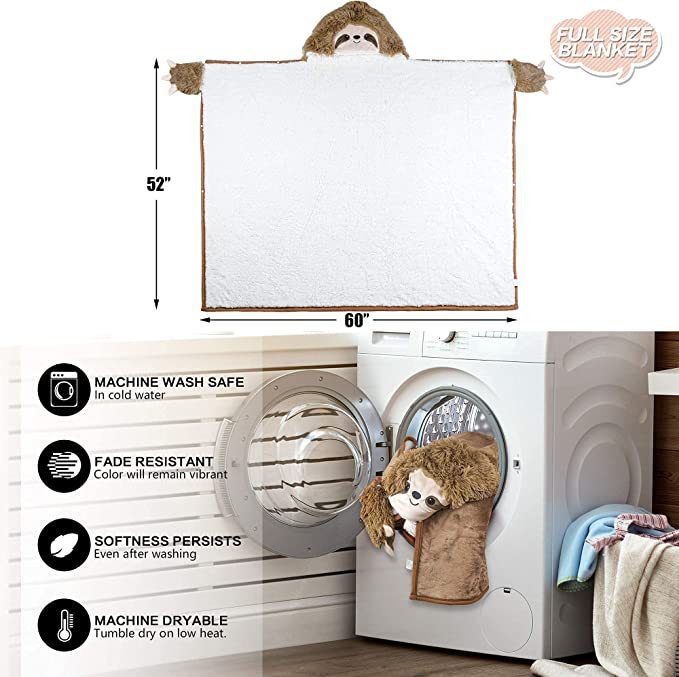 Wearable Hooded Blanket for Adults - Super Soft Warm Cozy Plush Flannel Fleece & Sherpa Hoodie Throw Cloak Wrap - Sloth Gifts for Women Adults and Kids