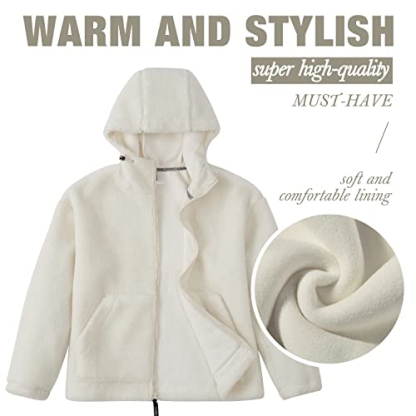 Women's Warm Fleece Sherpa Jackets Hooded Faux Shearling Coats Oversized Winter Teddy Coat Zipper Outwear