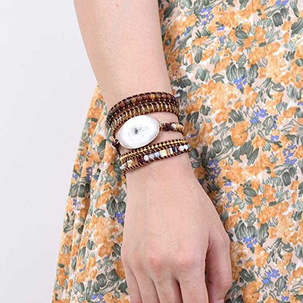 Handmade Wrap Bracelet Turquoise, Jasper & Amazonite Natural Stones Le