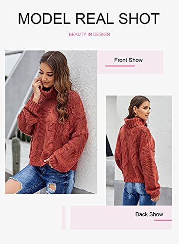 Womens 2022 Winter Fall Solid Turtleneck High Neck BalloonLong Sleeve Sweaters Pullover Outerwear