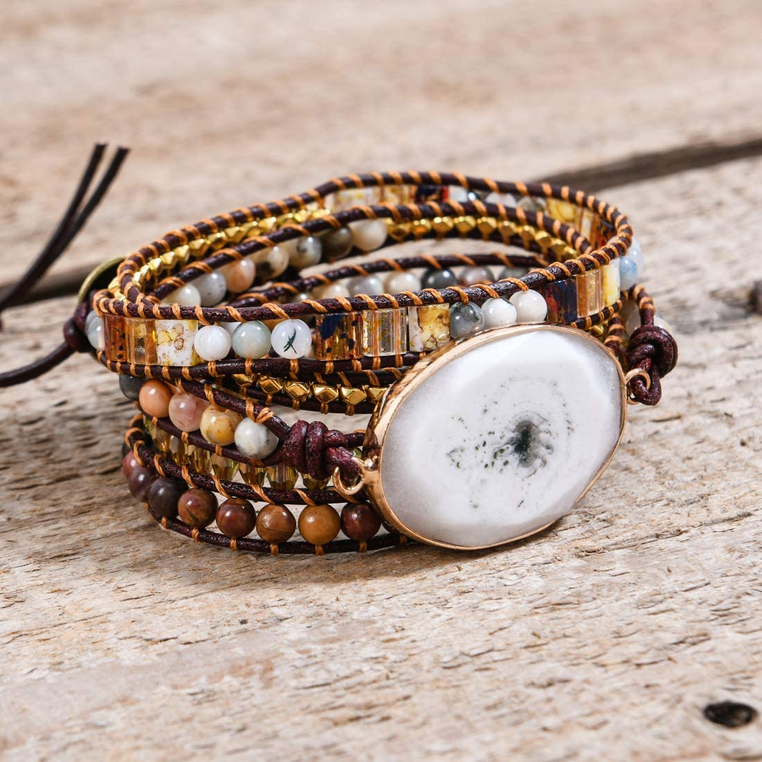 Handmade Wrap Bracelet Turquoise, Jasper & Amazonite Natural Stones Le