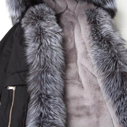 Women's Parka Fox Fur Coats Real Fur Winter Long Black Park Cotton Thi