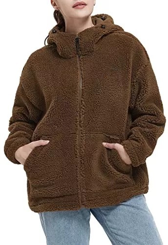 Women's Warm Fleece Sherpa Jackets Hooded Faux Shearling Coats Oversized Winter Teddy Coat Zipper Outwear
