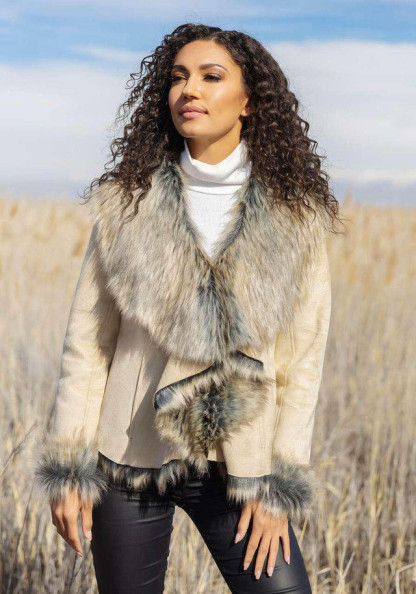 Taupe Faux Suede & Faux Fur Denali Cascade Jacket