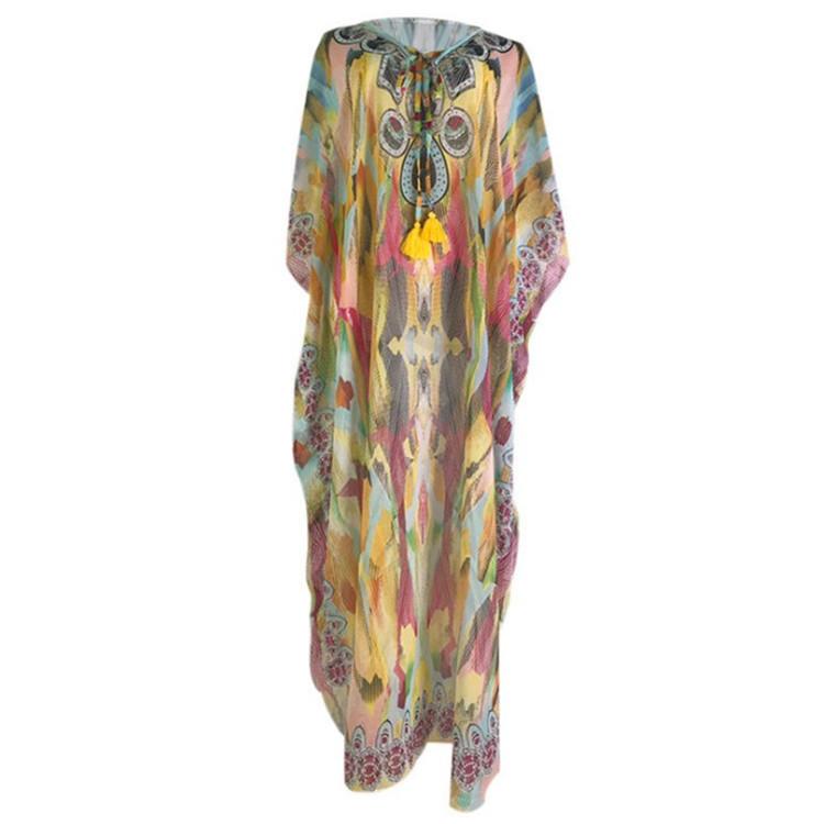 Chiffon Printed Snake Pattern Beach Sun Proof Shirt Holiday Long Dress Beach Swimsuit Cover Up-TEMN