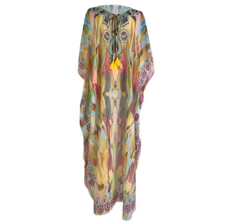 Chiffon Printed Snake Pattern Beach Sun Proof Shirt Holiday Long Dress Beach Swimsuit Cover Up-TEMN