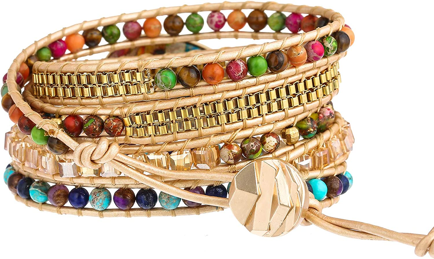 Boho Handmade Natural Stone Wrap Bracelets LovTurquoise Crystal Beads 