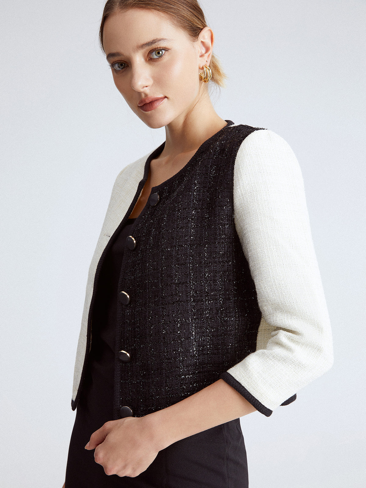 Dual Tone Cropped Jacket with Contrast Banding